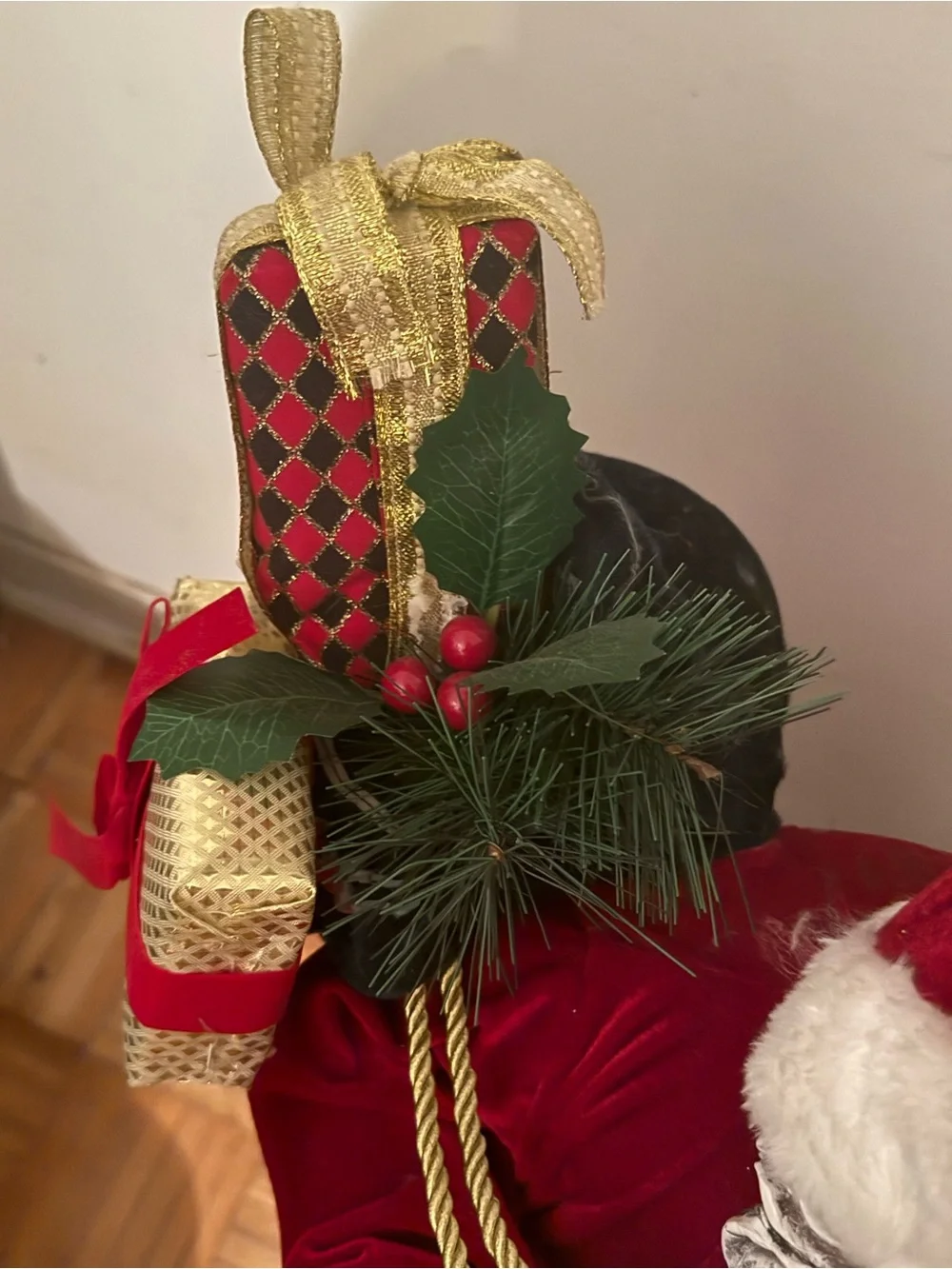 Festive Black Santa Figurine Holding 